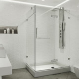 Vigo 36 in. L x 48 in. W x 79 in. H Monteray Frameless Shower Enclosure With Right Drain Base and with Brushed Nickel Hardware