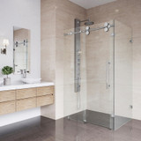 Vigo 34 in. L x 46 in. W x 74 in. H Winslow Frameless Sliding Door Shower Enclosure with Chrome Hardware