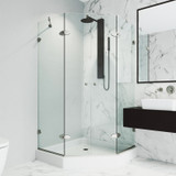 Vigo 47 in. L x 47 in. W x 79 in. H Gemini Frameless Neo-Angle Shower Enclosure With Base and with Brushed Nickel Hardware