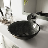 Vigo VGT040MBRND Gray Onyx Glass Vessel Bathroom Sink And Waterfall Faucet Set - 16 1/2 inch