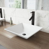 Vigo VGT1017 Hibiscus Matte Stone Vessel Bathroom Sink Set With Seville Vessel Faucet In Matte Black - 16 inch