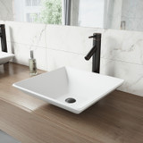 Vigo VGT1017 Hibiscus Matte Stone Vessel Bathroom Sink Set With Seville Vessel Faucet In Matte Black - 16 inch Vigo VGT1017 Hibiscus Matte Stone Vessel Bathroom Sink Set With Seville Vessel Faucet In Matte Black - 16 inch