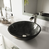 Vigo VGT1061 Simply Silver Glass Vessel Bathroom Sink Set With Niko Vessel Faucet In Brushed Nickel
