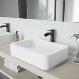 Vigo VGT1085CH Marigold Matte Stone Vessel Bathroom Sink Set With Niko Vessel Faucet In Chrome - 14 3/8 inch