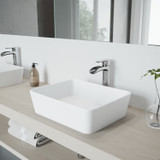 Vigo Marigold Matte Stone Vessel Bathroom Sink Set With Niko Vessel Faucet In Chrome - 14 3/8 inch