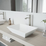 Vigo VGT1212 Vinca Matte Stone Vessel Bathroom Sink Set With Milo Vessel Faucet In Brushed Nickel - 18 inch