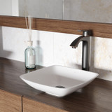 Vigo VGT1221 Hyacinth Matte Stone Vessel Bathroom Sink Set With Linus Vessel Faucet In Antique Rubbed Bronze - 13 3/4 inch