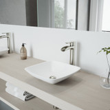 Vigo Hyacinth Matte Stone Vessel Bathroom Sink Set With Niko Vessel Faucet In Brushed Nickel - 13 3/4 inch