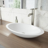 Vigo VGT1240 Wisteria Matte Stone Vessel Bathroom Sink Set With Seville Vessel Faucet In Brushed Nickel