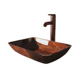 VIGO VGT1552 18" Rectangular Russet Glass Vessel Bathroom Sink Set With Seville Vessel Faucet In Oil Rubbed Bronze