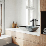 Vigo VGT1603 Rectangular Titanium Glass Vessel Bathroom Sink Set With Duris Vessel Faucet In Matte Black - 18 1/8 inch