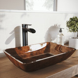 Vigo 18" Rectangular Russet Glass Vessel Bathroom Sink Set With Niko Vessel Faucet In Antique Rubbed Bronze