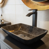 Vigo VGT1701 Rectangular Gray Onyx Glass Vessel Bathroom Sink Set With Duris Vessel Faucet In Matte Black - 17 7/8 inch