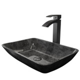 Vigo Rectangular Gray Onyx Glass Vessel Bathroom Sink Set With Duris Vessel Faucet In Matte Black - 17 7/8 inch