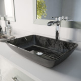 Vigo VGT1852 Rectangular Gray Onyx Glass Vessel Bathroom Sink Set With Niko Vessel Faucet In Chrome - 18 1/8 inch