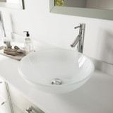 Vigo VGT263 White Frost Glass Vessel Bathroom Sink Set With Dior Vessel Faucet In Chrome - 16 1/2 inch