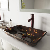 VIGO VGT276 Rectangular Brown And Gold Fusion Glass Vessel Bathroom Sink Set With Seville Vessel Faucet In Oil Rubbed Bronze