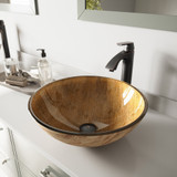 Vigo VGT391 Amber Sunset Glass Vessel Bathroom Sink Set With Linus Vessel Faucet In Antique Rubbed Bronze - 16 1/2 inch