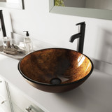 Vigo VGT503 Russet Glass Vessel Bathroom Sink Set With Seville Vessel Faucet In Matte Black - 16 1/2 inch