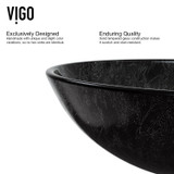 Vigo Gray Onyx Glass Vessel Bathroom Sink Set With Duris Vessel Faucet In Matte Black - 16 1/2 inch