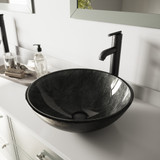 VIGO VGT574 Gray Onyx Glass Vessel Bathroom Sink Set With Seville Vessel Faucet In Matte Black