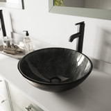 Vigo VGT574 Gray Onyx Glass Vessel Bathroom Sink Set With Seville Vessel Faucet In Matte Black - 16 1/2 inch