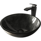 Vigo VGT577 Gray Onyx Glass Vessel Bathroom Sink Set With Blackstonian Vessel Faucet In Matte Black - 16 1/2 inch