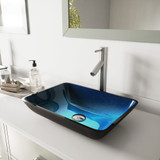 Vigo VGT794 Rectangular Turquoise Water Glass Vessel Bathroom Sink Set With Dior Vessel Faucet In Brushed Nickel - 18 1/8 inch