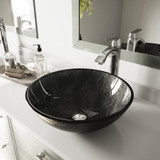 Vigo Gray Onyx Glass Vessel Bathroom Sink Set With Linus Vessel Faucet In Chrome - 16 1/2 inch