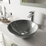 Vigo VGT836 Simply Silver Glass Vessel Bathroom Sink Set With Duris Vessel Faucet In Chrome - 16 1/2 inch