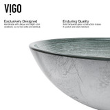Vigo VGT836 Simply Silver Glass Vessel Bathroom Sink Set With Duris Vessel Faucet In Chrome