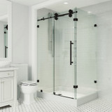 Vigo 36 in. L x 48 in. W x 79 in. H Winslow Frameless Sliding Door Shower Enclosure With Left Drain Base and with Matte Black Hardware