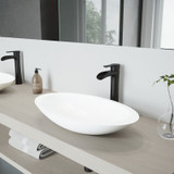 Vigo Wisteria Matte Stone Vessel Bathroom Sink Set With Niko Vessel Faucet In Matte Black - 23 1/8 inch