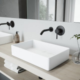 Vigo VGT993 Magnolia Matte Stone Vessel Bathroom Sink Set With Olus Wall Mount Faucet In Matte Black - 21 1/4 inch