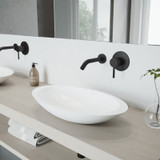 Vigo Wisteria Matte Stone Vessel Bathroom Sink Set With Olus Wall Mount Faucet In Matte Black - 13 3/4 inch