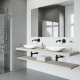 Vigo Wisteria Matte Stone Vessel Bathroom Sink Set With Olus Wall Mount Faucet In Matte Black - 13 3/4 inch