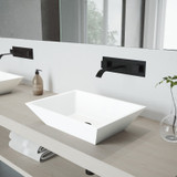 Vigo VGT997 Vinca Matte Stone Vessel Bathroom Sink Set With Titus Wall Mount Faucet In Matte Black - 14 1/2 inch