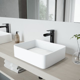 Vigo Jasmine Matte Stone Vessel Bathroom Sink Set With Amada Faucet In Matte Black - 18 1/8 inch