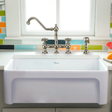 Whitehaus WHQ5530-WHITE Glencove Fireclay 30" Reversible Sink with Elegant Beveled Apron Front on one side Decorative 2" Lip Plain on Opposite Side