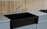 Whitehaus WHQ5530-BLACK Glencove Fireclay 30" Reversible Sink with Elegant Beveled Apron Front on one side Decorative 2" Lip Plain on Opposite Side