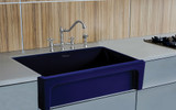 Whitehaus WHQ5530-BLUE Glencove Fireclay 30" Reversible Sink with Elegant Beveled Apron Front on one side Decorative 2" Lip Plain on Opposite Side