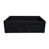 Whitehaus WHSIV3333-BLACK Glencove St. Ives 33" Apron Front Fireclay Sink  with Intricate Vine Design on one side & Elegant Beveled Front on Opposite Side