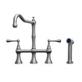 Whitehaus WHSB14007-SK-BSS Waterhaus Bridge Kitchen Faucet with Traditional Spout, Lever Handles and Side Spray - Brushed Stainless Steel