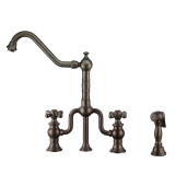 Whitehaus WHTTSCR3-9771-NT-ORB Twisthaus Plus Bridge Kitchen Faucet with Traditional Swivel Spout, Cross Handles and Brass Side Spray - Oil Rubbed Bronze
