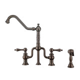Whitehaus WHTTSLV3-9771-NT-ORB Twisthaus Plus Bridge Kitchen Faucet with Traditional Swivel Spout, Lever Handles and Brass Side Spray - Oil Rubbed Bronze