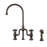 Whitehaus WHTTSCR3-9773-NT-ORB Twisthaus Plus Bridge Kitchen Faucet with Gooseneck Swivel Spout, Cross Handles and Brass Side Spray - Oil Rubbed Bronze