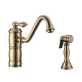 Whitehaus WHKTSL3-2200-NT-AB Vintage III Plus Single Lever Kitchen Faucet with Traditional Swivel Spout and Brass Side Spray - Antique Brass