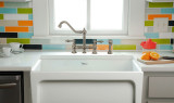 Whitehaus WHKBTLV3-9201-NT-BN Vintage III Plus Bridge Kitchen Faucet with Traditional Swivel Spout, Lever Handles and Brass Side Spray - Brushed Nickel