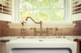 Whitehaus WHKBTLV3-9201-NT-AB Vintage III Plus Bridge Kitchen Faucet with Traditional Swivel Spout, Lever Handles and Brass Side Spray - Antique Brass