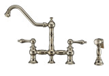 Whitehaus WHKBTLV3-9201-NT-PN Vintage III Plus Bridge Kitchen Faucet with Traditional Swivel Spout, Lever Handles and Brass Side Spray - Polished Nickel